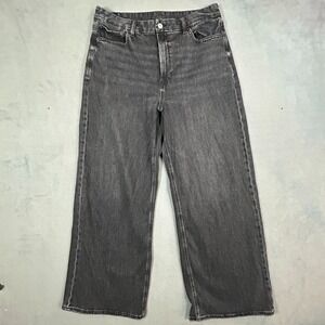 American Eagle Jeans Womens Size 14 Black Curvy Super High-Rise Baggy‎ Wide Leg